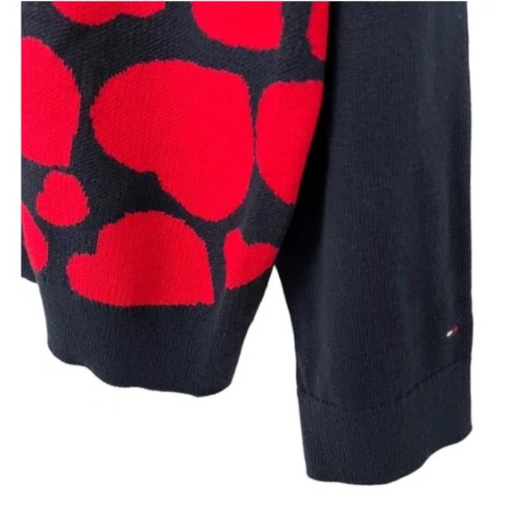 NWT Tommy Hilfiger Womens Navy Blue Printed Red Hearts Crewneck Sweater Size 0X - Picture 5 of 6
